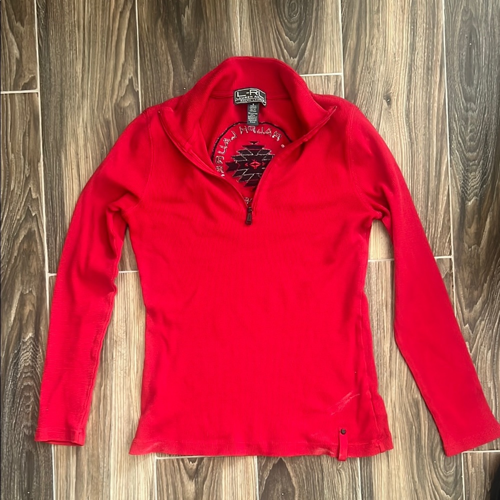 Lauren Ralph Lauren Bright Red Half-Zip Long Sleeve Top